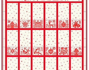 Scandi 2023 by Makower UK , Fold Up Advent Calendar in Red, Andover : Panel  (approximately 22" x 44") diy calendar by Makower