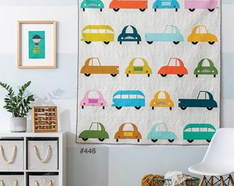 Cool Cars Quilt Pattern - Sew Kind of Wonderful SKW 446, A futuristic car quilt - Finished size:  62" x 67", Ruler Used - Wonder Curve