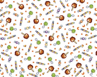 Halloween Sweets - White || Moonlit Mischief from Mary Engelbreit of Free Spirit Fabrics, PWMY047.WHITE, sold by the half yard, candy