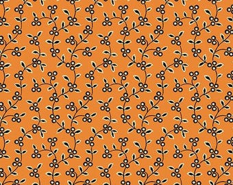 Midnight Moon Pumpkin. Vine Pattern A-1530-O by Andover Fabrics -sold by the half yard, Halloween,  flowers, Orange fabric