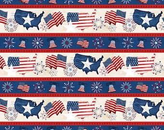 Founding Glory Patriotic stripe by Jennifer Pugh 3074 49360 243, Wilmington Prints  - sold by the half yard