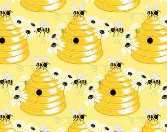 Yellow Bee Hive from the Sunny Bee Collection by Kim Schaefer for Andover Fabrics - A-9635-Y - sold by the half yard
