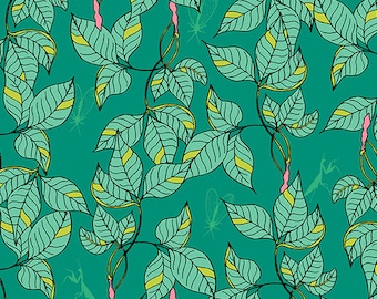 Teal Leafy from Moonlit Garden by Patty Sloniger for Andover Fabrics, A-509-T, sold by the half yard
