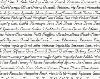 Alphabet Penmanship from the  Hungry Animal Collection by Riley Blake Designs C10185-OFFWHITE, Sold by Half Yard