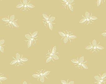 Biscotti tan Bees from the French Bee Collection by Renee Nanneman of Neel'L Love for Andover Fabrics - A-9084-N3 - sold by the half yard
