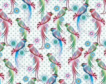 Beautiful Sonnet: Birds in Paradise by Catalina Estrada for FreeSpirit , 100% Cotton fabric, PWCE004.XWHITE, sold by half yard