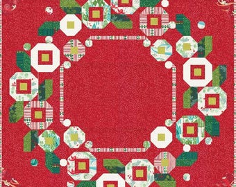 Winterly Red Little Posy Wreath Quilt Kit by Robin Pickens - 32 1/2" x 32 1/2", This wall hanging quilt kit uses Winterly fabric from Moda