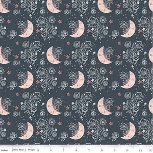 Beneath the Western Sky Floral Moons Fabric Riley Blake C11191-DKNAVY, Moon Fabric- 1/2 Yard Increments, Cut Continuously