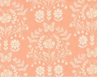 Kindness Coral 56152 24, Designed by Deb Strain for Moda Fabrics -sold by half yd, Kindness Damask