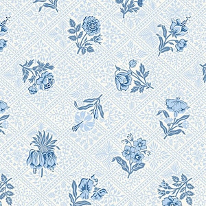 Powder Blue, Pattern: Botanicals, from the Porcelain Collection from Andover Fabrics, sold by Half Yard A-9371-BL