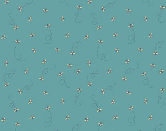 Daisy Fields Bees Teal Sparkle by Designer Beverly McCullough for Riley Blake Designs - SC12485-TEAL  1/2 Yd cuts, 100% cotton