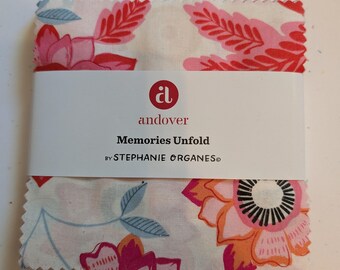 Memories Unfold Scoops Charm Packs by Stephanie Organes, 42-piece 5" pieces - Andover Fabrics. 100% Cotton, 1S-memories-X