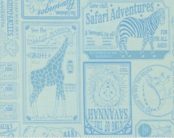 Animal Park Fun Water 20965 14 by Stacy Iest Hsu for Moda Fabrics -sold by the half yard, Vintage Zoo Text and Words News Paper Animals