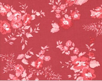 Hollyhocks Roses Geranium Red 3050 17 by Bunny Hill Designs for Moda Fabrics -sold by the half yard