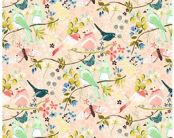 Morning Song Peach from Serentity Blooms, Ginger Deverell By Poppie Cotton - SR24501 - 1/2 Yd cuts, Fabric 100% Cotton 43/44" Wide