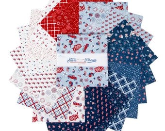 Stars and Stripes Forever 5" Stacker, Lori Whitlock for Riley Blake Fabric, Charm Pack, USA, 5-15710-42