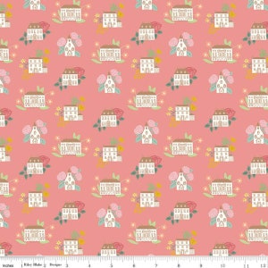 Emma Houses Rose - 100% Cotton - by Citrus & Mint Designs for Riley Blake Designs - Sold by The Half Yard - C12212-ROSE