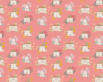 Emma Houses Rose - 100% Cotton - by Citrus & Mint Designs for Riley Blake Designs - Sold by The Half Yard - C12212-ROSE