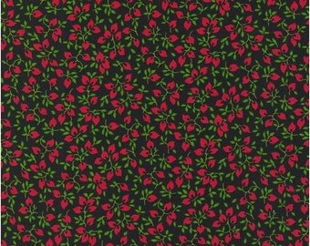 SCARLETS GARDEN Leaves Black By Debbie Beaves FLOWERHOUSE Robert Kaufman - 100% Cotton Quilting Fabric FLH20648-2,  sold by half yard