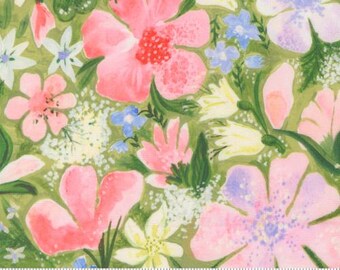 Sweet Cecily Stem 24640 13 by Janet Clare for Moda Fabrics Fabric, sold by the half yard, Meadow Florals Watercolor