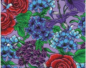 Botanic Blast Roses Purple by Sew Yeah Quilting for Riley Blake - Flowers and Hummingbirds Cotton Fabric, CD15542-PURPLE