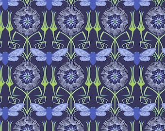 Goats Beard - Blue - Flower Dance by Jane Sassaman for Free Spirit Fabrics, Cotton quilting fabric, 100% Quilters Cotton PWJS168.Blue