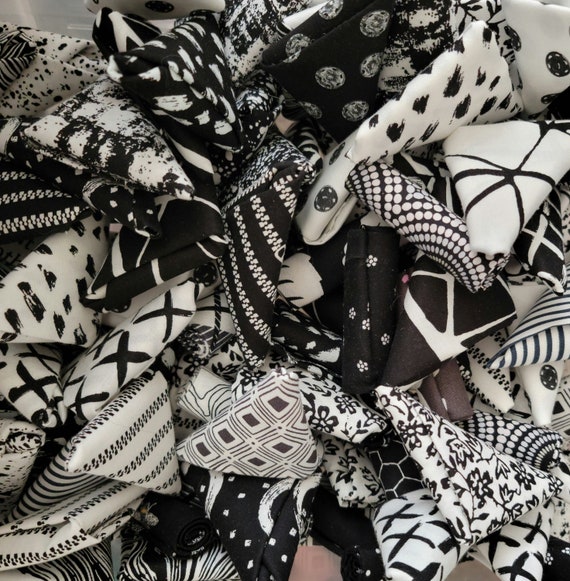 Assorted Black & White Fabric Scraps - 6 or 13 Pieces - Stash Builders -  Various Sizes - Fat 16ths