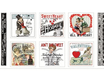 All My Heart Valentine Ads Patch Panel - J Wecker Frisch for Riley Blake Fabrics PD14130-PANEL, panel 24" by 43"