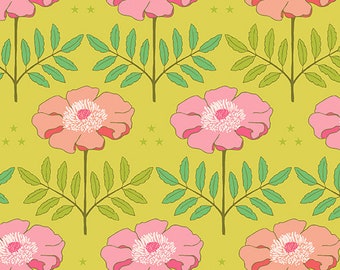 Chartreuse Enchanted from Moonlit Garden by Patty Sloniger for Andover Fabrics, A-508-Y, sold by the half yard