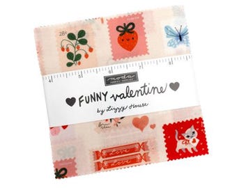 Funny Valentine Charm Pack 37140PP by Lizzy House for Moda Fabrics, Moda Precuts, 42 5-inch Squares