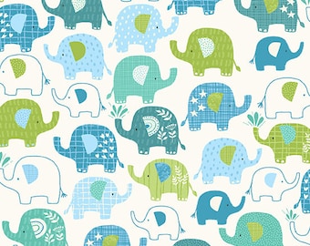 In the Jungle by Makower, color - blue, pattern - Elephants, 100% Cotton Quilting Fabric, sold by the 1/2 yard, TP-2602-B