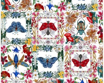 Nocturnal Creatures - White - Moths & Beetles, Maria Matos for Free Spirit, PWMM008.white, sold by the half yard, butterflies,