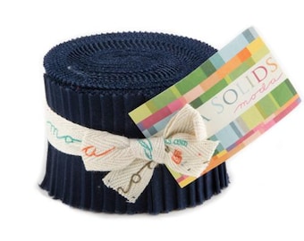 Bella Solids Junior Jelly Roll 9900JJR 20 by Moda, 2 1/2" by width of fabric - 20 strips, Navy Blue color 9900-20