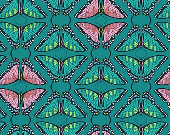 Teal Pattern: Swallowtail by Flora and Fauna Collection by Patty Sloniger for Andover Fabrics, A-9997-T, sold by the half yard