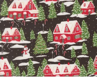 Holiday Cheer Midnight 20972 20 Designed by Stacy Iest Hsu for Moda Fabrics, sold by half yard, Cardinals Village Landscape, Nature Scenic