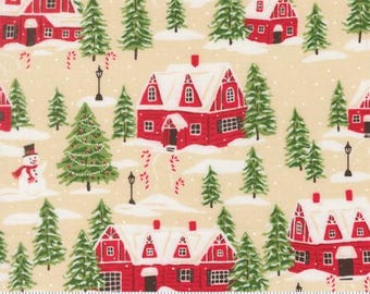 Holiday Cheer Natural 20972 11 Designed by Stacy Iest Hsu for Moda Fabrics -sold by half yard, Cardinals Village Landscape, Nature Scenic