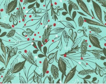 Cheer Merriment Frost 45534 21 by  Fancy That Design House for Moda Fabrics -sold by half yard, Winter Foliage Christmas Leaf Greenery