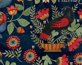 Stitchy Birds- Midnight WIDE BACK 107"/108": Sold by the 1/2 Yard - Cut Continuously - 100% cotton - Riley Blake Designs WB12607-MIDNIGHT