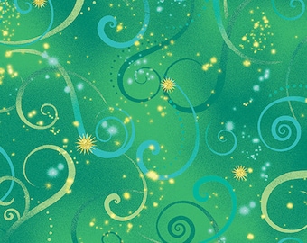Swirling Sky Emerald By KANVAS STUDIO  8500M-40 Collection: Dance of the Dragonfly for Benartex , sold by Half Yard