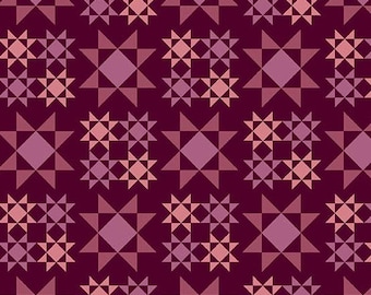 Raspberry Sawtooth Star from Meadow Walk by Alexandra Bordallo For Andover Fabrics, sold by the half yard A-1338-P