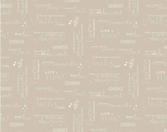 Moments Quotes Tan - Half Yard 100% quilters cotton - Minki Kim for Riley Blake Designs