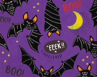 boo! eek! bats! by Alexander Henry - 8974B black bats on a purple background -  sold by the 1/2 yard