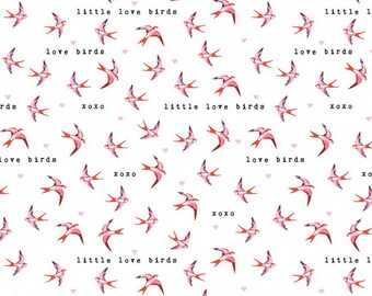 Sending Love Birds White quilters cotton by the half yard by My Mind's Eye collection Sending Love for Riley Blake Fabrics C10083-WHITE