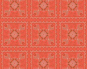 Wild Rose Bandanas Cayenne by Riley Blake Designs, sold by the 1/2 yd. - C14046-CAYENNE, bandanas with paisleys, flowers, horses, horseshoes