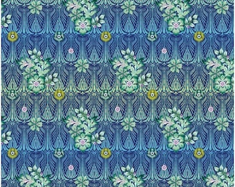 Blue Ripple: Birds in Paradise by Catalina Estrada for FreeSpirit , 100% Cotton fabric, PWCE009.XBLUE, sold by half yard