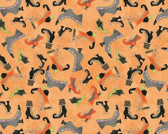 Ghoul Friends Boots Toss Orange by Teresa Kogut For Riley Blake, sold by the half yard, Halloween , C16052 Orange