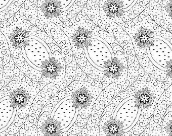 Domino Effect Dotted Flowers and Scrolls White and Black by Contempo Studio in association with Benartex 12421 12