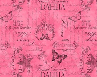 Dahlia Botanica Ephemera Pink by Nancy Mink 001665033927 339, Wilmington Prints  - sold by the half yard