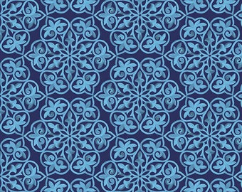 Blissful Blooms Damask Blue - 100% Cotton -  by Lila Tueller for Riley Blake Designs - Sold By The Half Yard - C11912-NAVY
