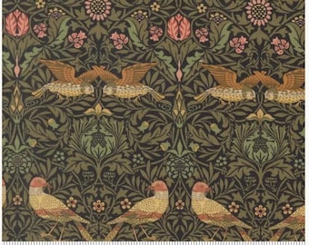 Morris Muse Birds Damask Ebony 13381 16, by Barbara Brackman for Moda Fabrics -sold by the half yard